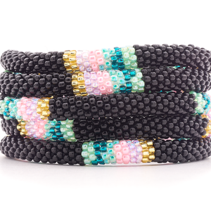 Handmade glass bead bracelet from Nepal, featuring a roll design. Also known as a beaded bracelet, seed bead bracelet, beach glass bracelet, or sea glass bracelet