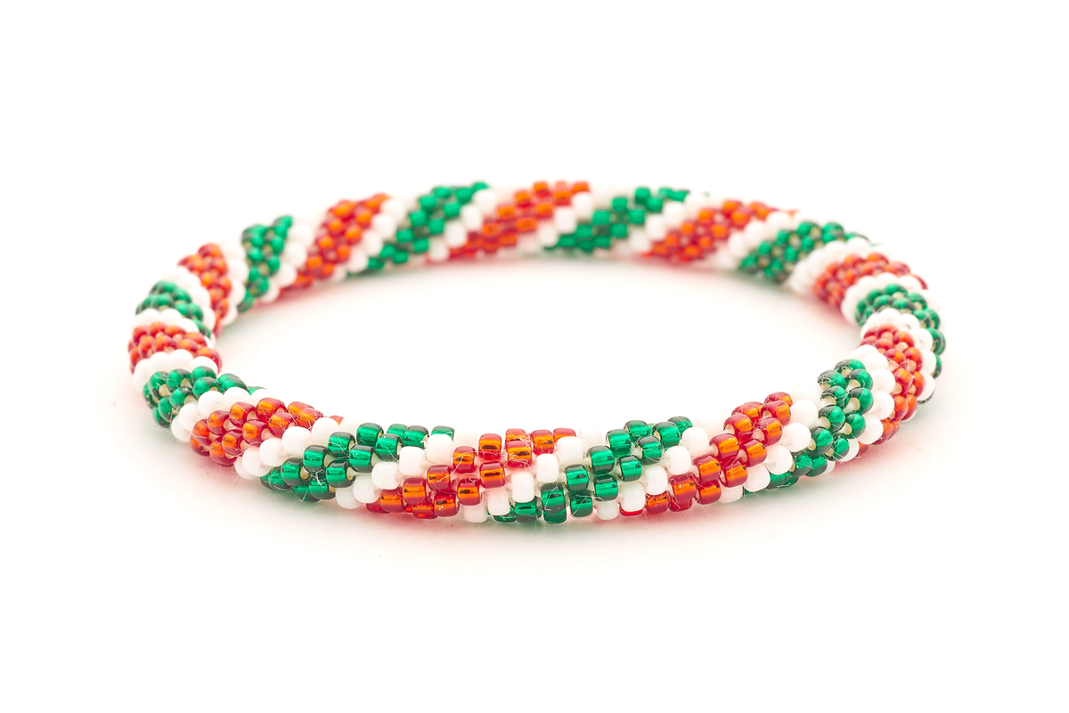 Handmade glass bead bracelet from Nepal, featuring a roll design. Also known as a beaded bracelet, seed bead bracelet, beach glass bracelet, or sea glass bracelet