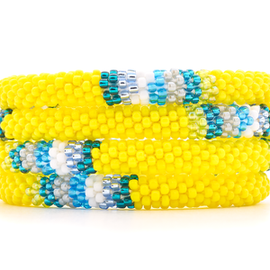 Handmade glass bead bracelet from Nepal, featuring a roll design. Also known as a beaded bracelet, seed bead bracelet, beach glass bracelet, or sea glass bracelet