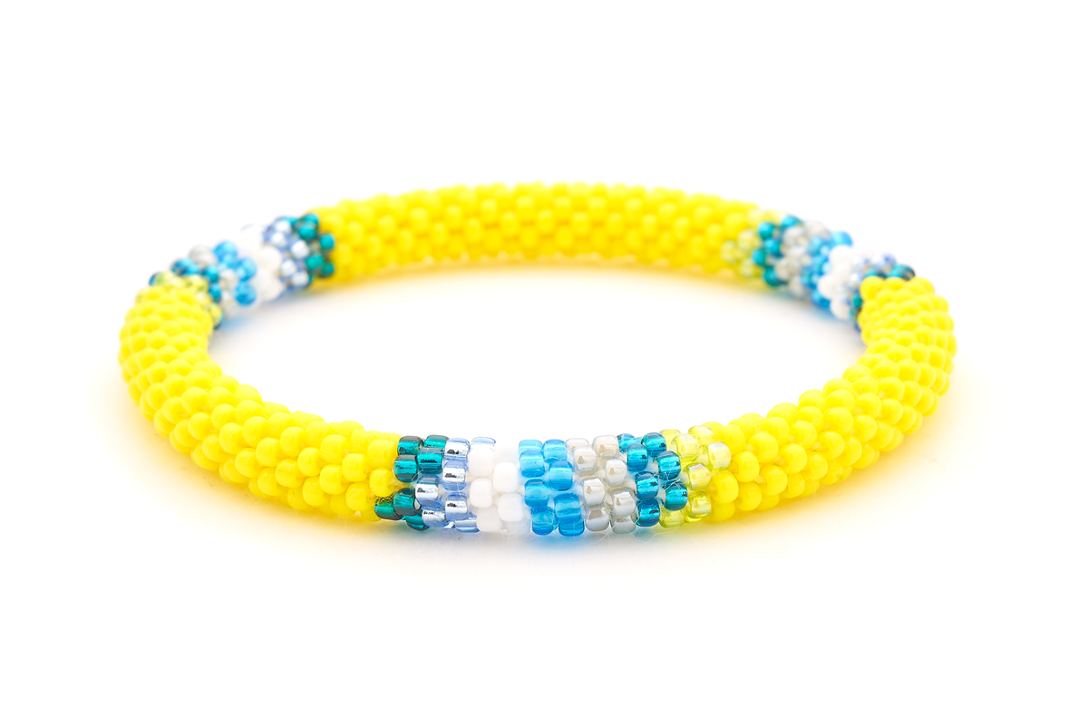 Handmade glass bead bracelet from Nepal, featuring a roll design. Also known as a beaded bracelet, seed bead bracelet, beach glass bracelet, or sea glass bracelet