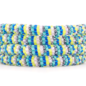 Handmade glass bead bracelet from Nepal, featuring a roll design. Also known as a beaded bracelet, seed bead bracelet, beach glass bracelet, or sea glass bracelet