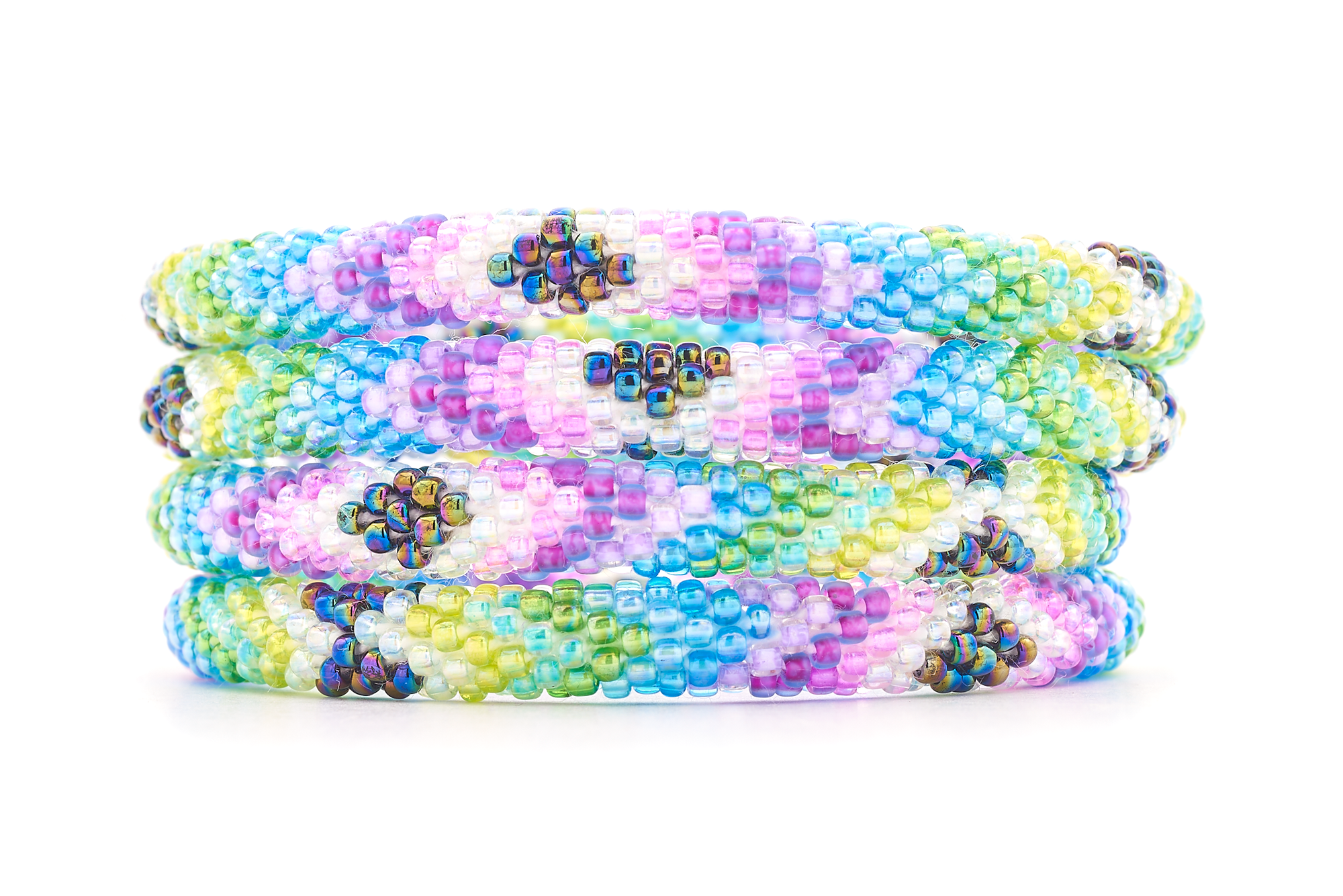 Handmade glass bead bracelet from Nepal, featuring a roll design. Also known as a beaded bracelet, seed bead bracelet, beach glass bracelet, or sea glass bracelet