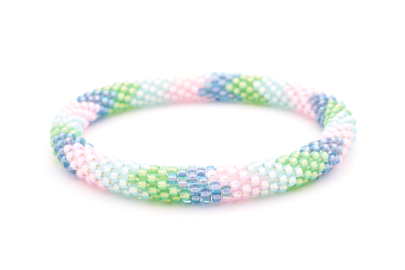 Handmade glass bead bracelet from Nepal, featuring a roll design. Also known as a beaded bracelet, seed bead bracelet, beach glass bracelet, or sea glass bracelet