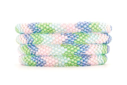 Handmade glass bead bracelet from Nepal, featuring a roll design. Also known as a beaded bracelet, seed bead bracelet, beach glass bracelet, or sea glass bracelet
