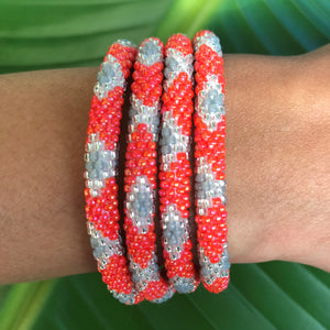 Handmade glass bead bracelet from Nepal, featuring a roll design. Also known as a beaded bracelet, seed bead bracelet, beach glass bracelet, or sea glass bracelet