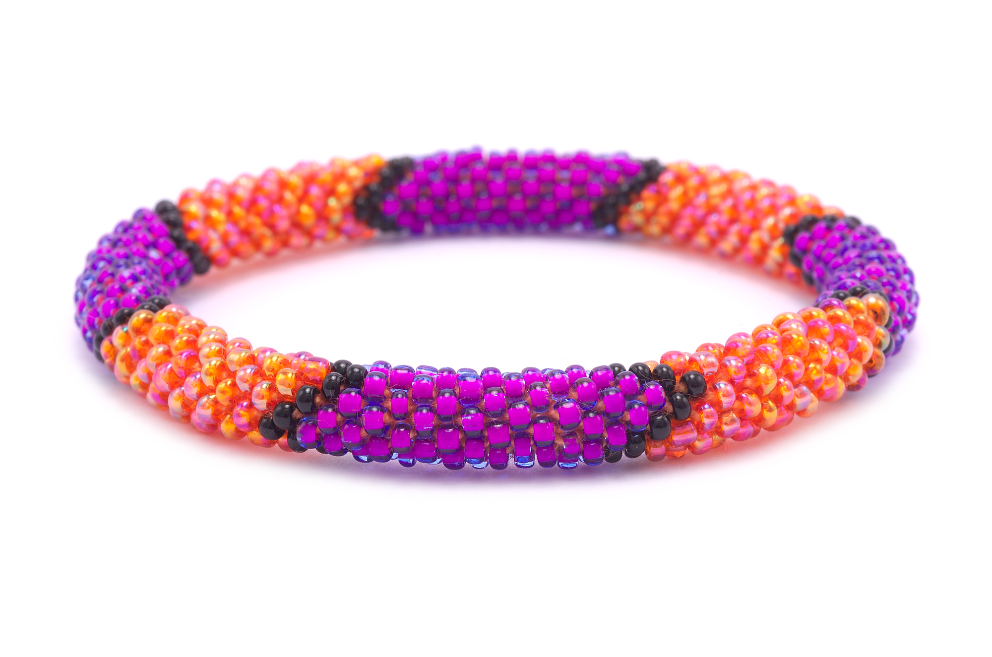 Handmade glass bead bracelet from Nepal, featuring a roll design. Also known as a beaded bracelet, seed bead bracelet, beach glass bracelet, or sea glass bracelet.