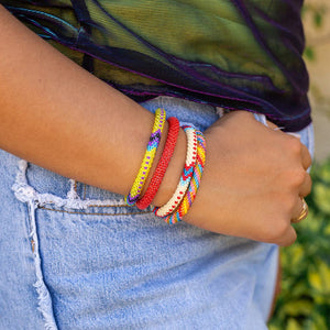 Handmade glass bead bracelet from Nepal, featuring a roll design. Also known as a beaded bracelet, seed bead bracelet, beach glass bracelet, or sea glass bracelet