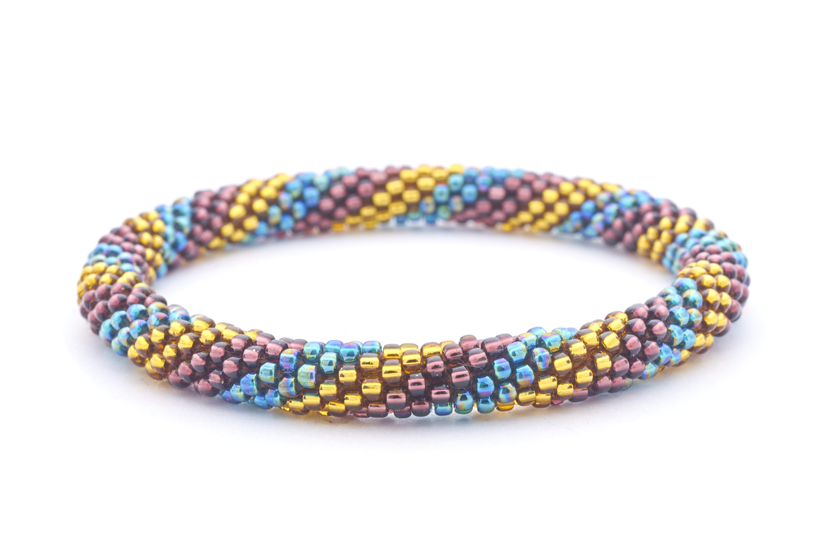 Handmade glass bead bracelet from Nepal, featuring a roll design. Also known as a beaded bracelet, seed bead bracelet, beach glass bracelet, or sea glass bracelet