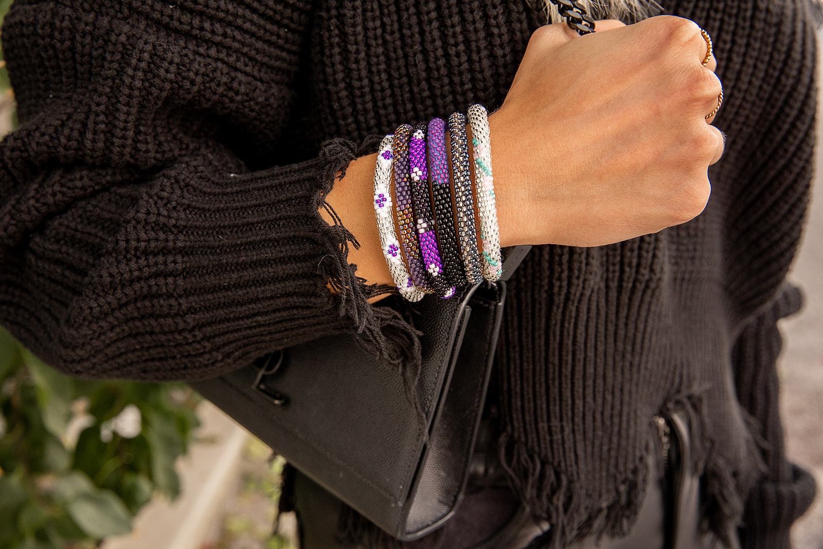 Handmade glass bead bracelet from Nepal, featuring a roll design. Also known as a beaded bracelet, seed bead bracelet, beach glass bracelet, or sea glass bracelet