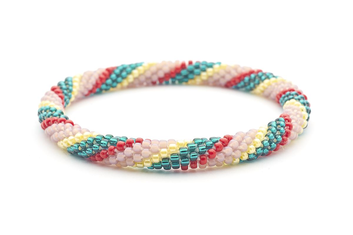 Handmade glass bead bracelet from Nepal, featuring a roll design. Also known as a beaded bracelet, seed bead bracelet, beach glass bracelet, or sea glass bracelet