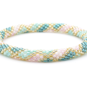 Handmade glass bead bracelet from Nepal, featuring a roll design. Also known as a beaded bracelet, seed bead bracelet, beach glass bracelet, or sea glass bracelet.