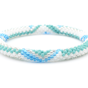 Handmade glass bead bracelet from Nepal, featuring a roll design. Also known as a beaded bracelet, seed bead bracelet, beach glass bracelet, or sea glass bracelet.