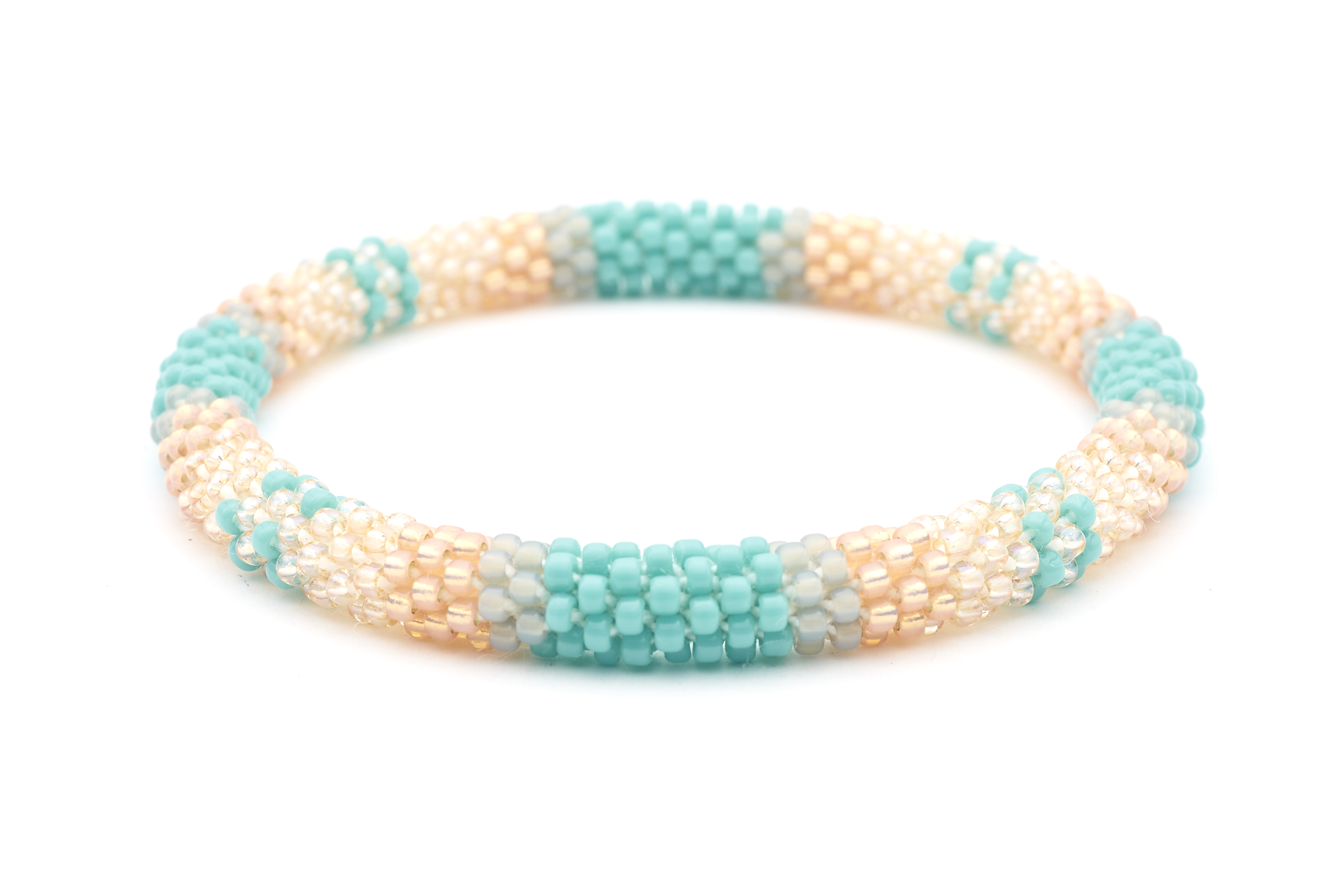 Handmade glass bead bracelet from Nepal, featuring a roll design. Also known as a beaded bracelet, seed bead bracelet, beach glass bracelet, or sea glass bracelet.