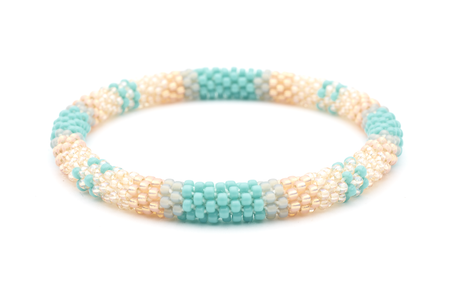 Handmade glass bead bracelet from Nepal, featuring a roll design. Also known as a beaded bracelet, seed bead bracelet, beach glass bracelet, or sea glass bracelet.