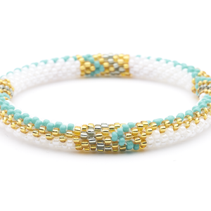 Handmade glass bead bracelet from Nepal, featuring a roll design. Also known as a beaded bracelet, seed bead bracelet, beach glass bracelet, or sea glass bracelet