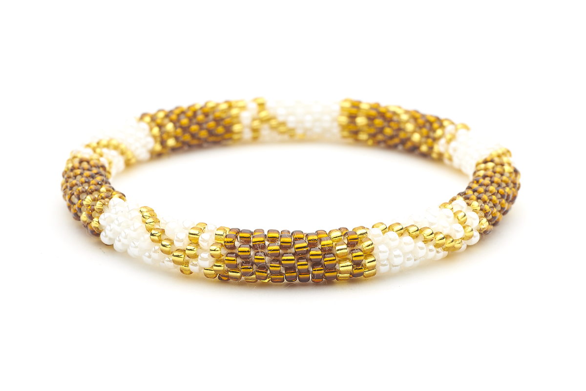 Handmade glass bead bracelet from Nepal, featuring a roll design. Also known as a beaded bracelet, seed bead bracelet, beach glass bracelet, or sea glass bracelet