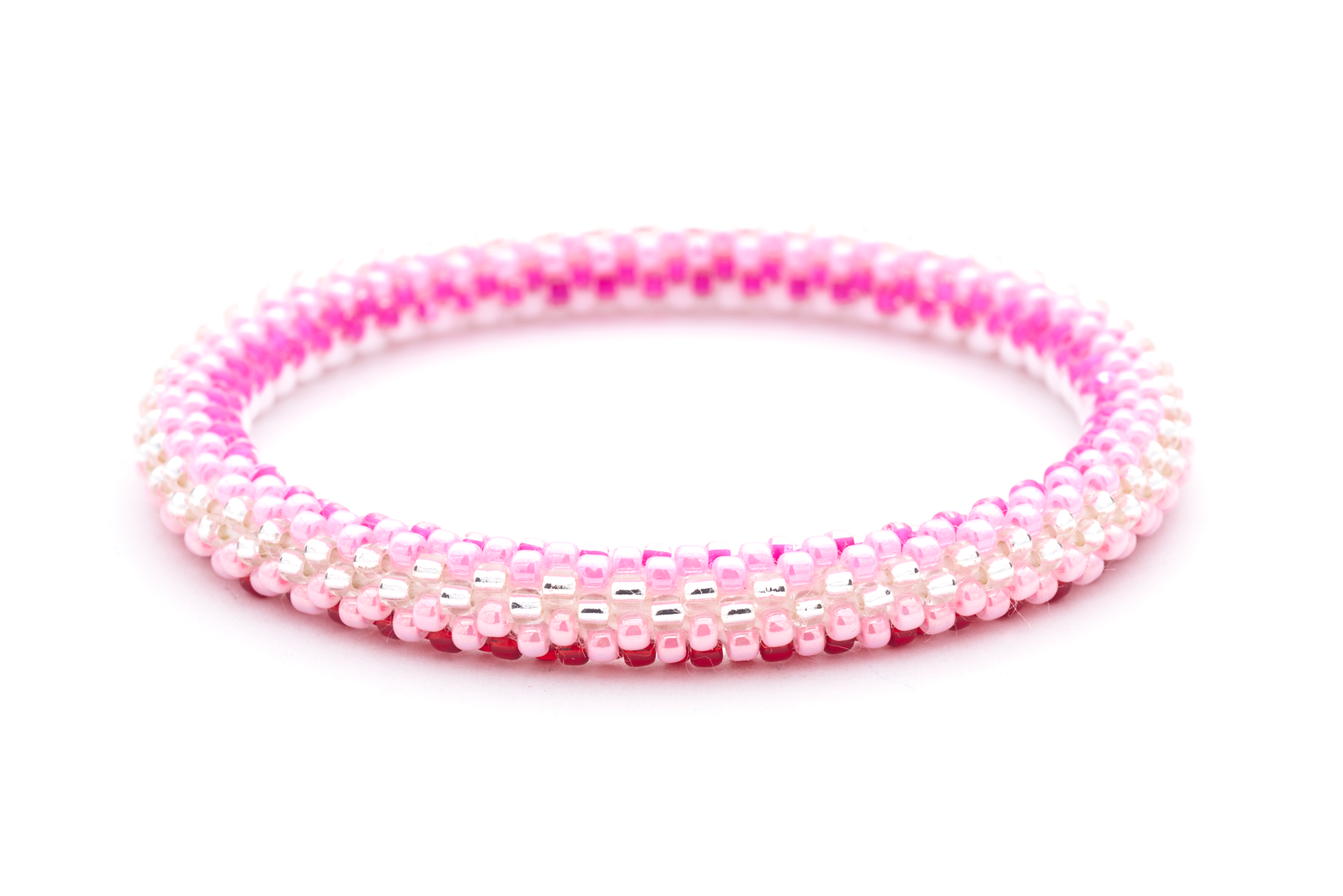 Handmade glass bead bracelet from Nepal, featuring a roll design. Also known as a beaded bracelet, seed bead bracelet, beach glass bracelet, or sea glass bracelet