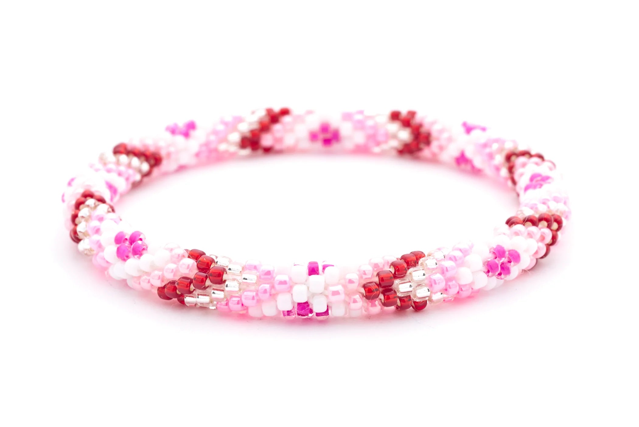 Handmade glass bead bracelet from Nepal, featuring a roll design. Also known as a beaded bracelet, seed bead bracelet, beach glass bracelet, or sea glass bracelet