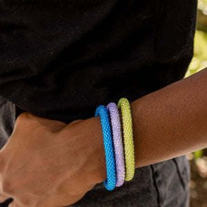 Handmade glass bead bracelet from Nepal, featuring a roll design. Also known as a beaded bracelet, seed bead bracelet, beach glass bracelet, or sea glass bracelet