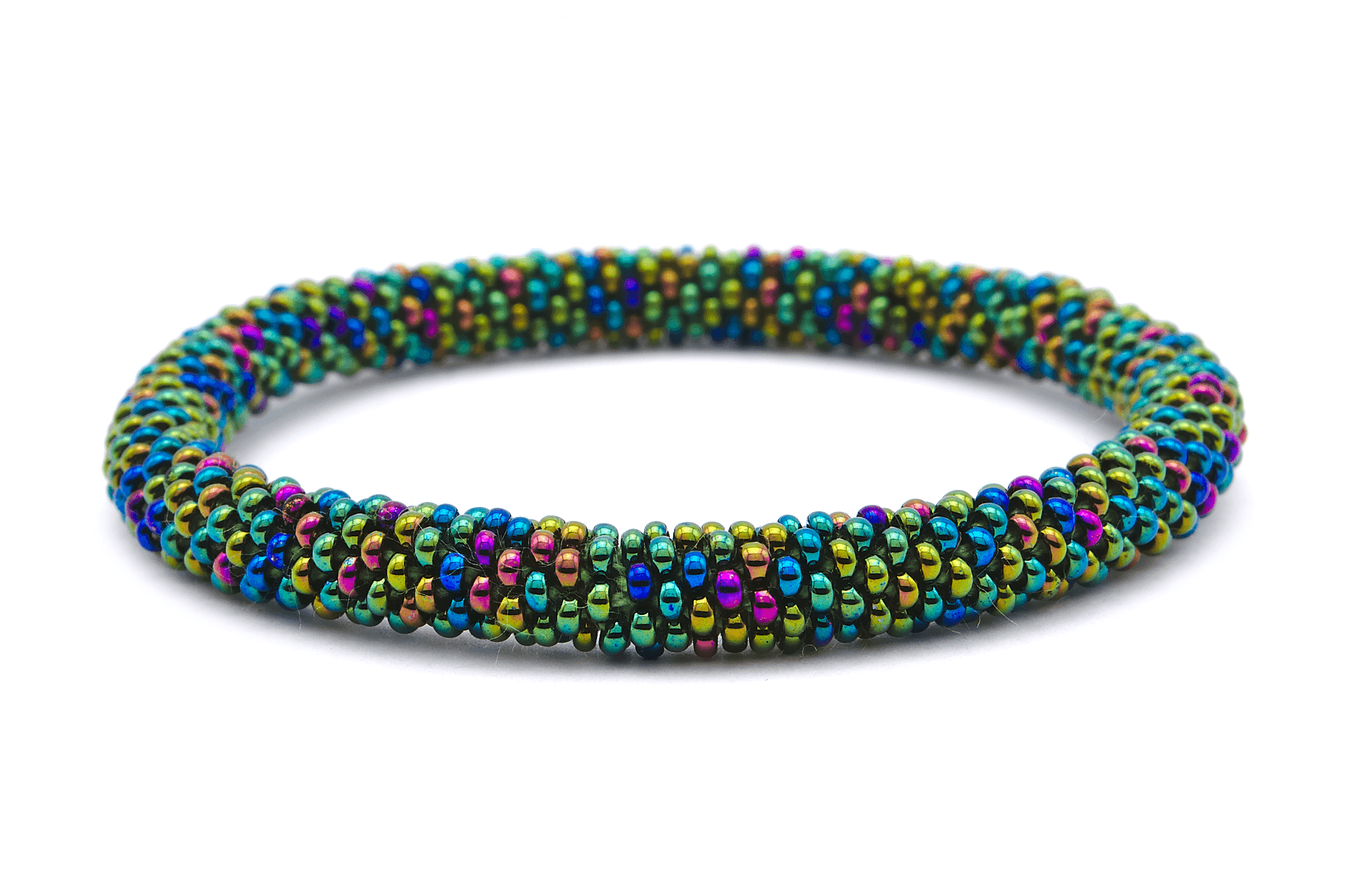 Handmade glass bead bracelet from Nepal, featuring a roll design. Also known as a beaded bracelet, seed bead bracelet, beach glass bracelet, or sea glass bracelet