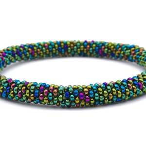 Handmade glass bead bracelet from Nepal, featuring a roll design. Also known as a beaded bracelet, seed bead bracelet, beach glass bracelet, or sea glass bracelet