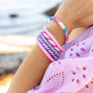 Handmade glass bead bracelet from Nepal, featuring a roll design. Also known as a beaded bracelet, seed bead bracelet, beach glass bracelet, or sea glass bracelet