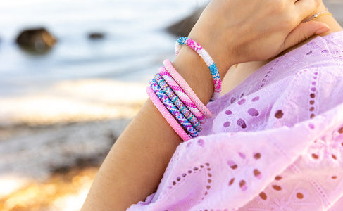 Handmade glass bead bracelet from Nepal, featuring a roll design. Also known as a beaded bracelet, seed bead bracelet, beach glass bracelet, or sea glass bracelet