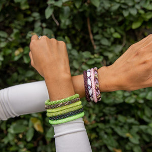 Handmade glass bead bracelet from Nepal, featuring a roll design. Also known as a beaded bracelet, seed bead bracelet, beach glass bracelet, or sea glass bracelet