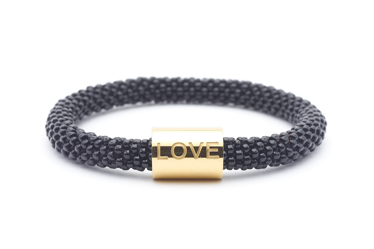 Sashka Co. Word Bracelet Black w/ Gold Love Charm Love Word Bracelet