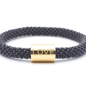 Sashka Co. Word Bracelet Black w/ Gold Love Charm Love Word Bracelet