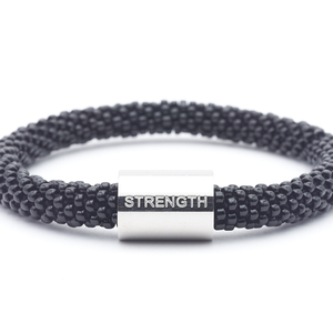 Sashka Co. Word Bracelet Black w/ Silver Strength Charm Strength Word Bracelet