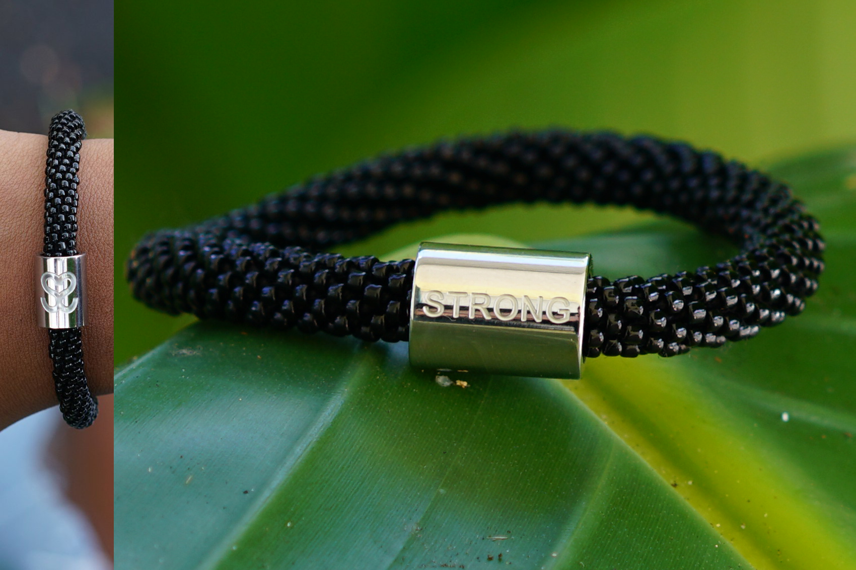 Sashka Co. Word Bracelet Black w/ Silver Strong Charm Strong Word Bracelet