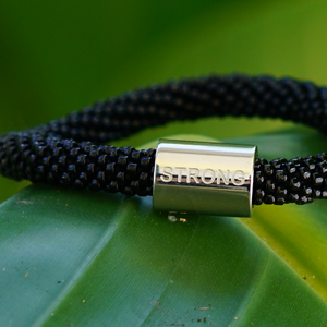 Sashka Co. Word Bracelet Black w/ Silver Strong Charm Strong Word Bracelet