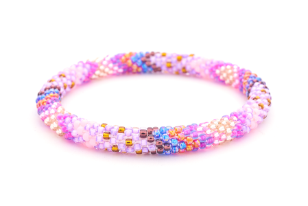 Handmade glass bead Pink , Purple , Blue , Iridescent Red , Golden Brown , Plum , Rose Gold bracelet from Nepal, featuring a roll design. Also known as a beaded bracelet, seed bead bracelet, beach glass bracelet, or sea glass bracelet